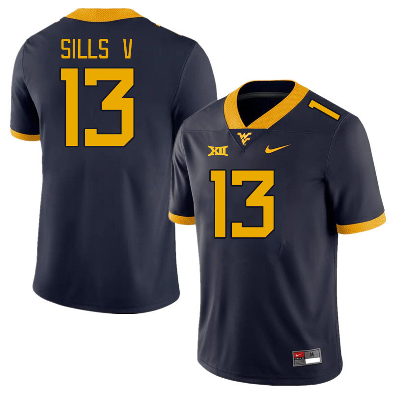 West Virginia Mountaineers #13 David Sills V College Football Jerseys Stitched Sale-Navy